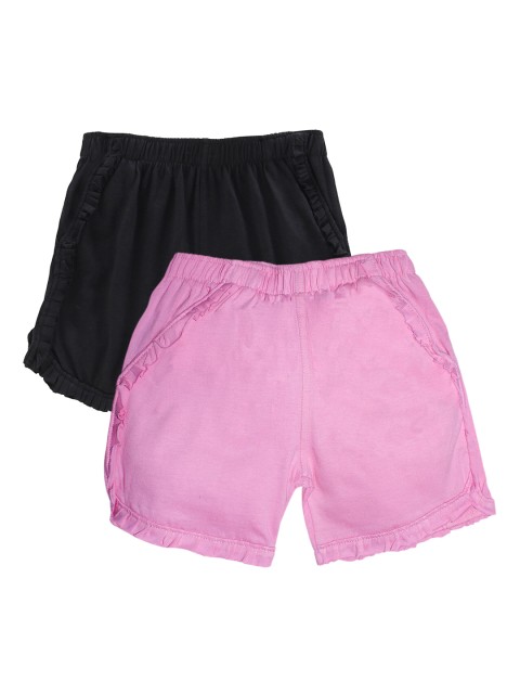 

KiddoPanti Girls Pack Of 2 Black & Pink Solid Regular Fit Hot Pants