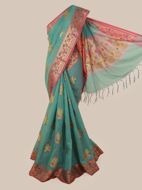 

Pothys Teal Blue Woven Design Cotton Blend Saree