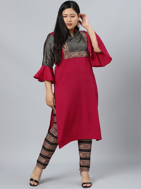 curveZI by Ziyaa Women Magenta Yoke Design Kurta with Trousers