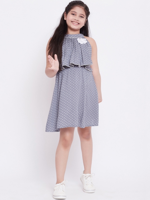 

Stylo Bug Girls Grey Printed Fit and Flare Dress