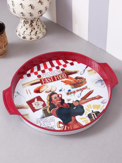 

A Vintage Affair- Home Decor Red & White Printed Bread Vintage Metal Tin Tray