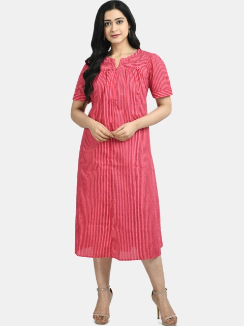 

Aaruvi Ruchi Verma Women Pink Striped Maternity A-Line Dress