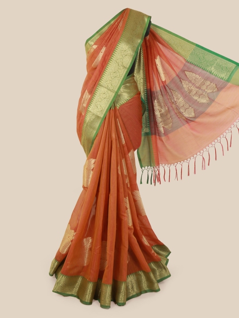 

Pothys Orange & Green Cotton Blend Woven Design Saree