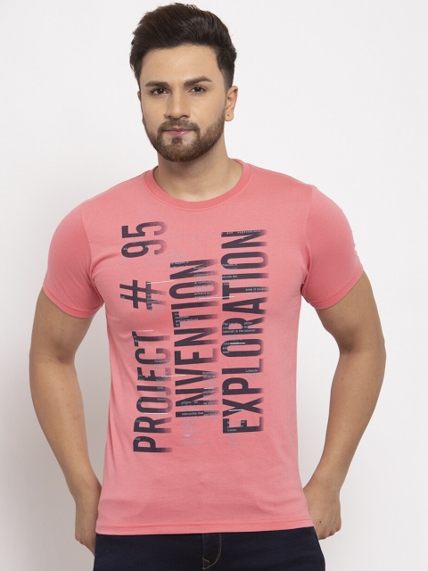 

UNICOPS Men Pink Printed Round Neck T-shirt
