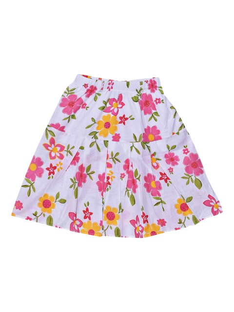 

SWEET ANGEL Girls White & Pink Floral Printed A-Line Knee-Length Skirt