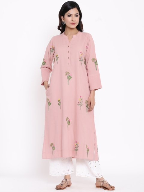 

Vrisa Women Pink Floral Embroidered A-line Kurta