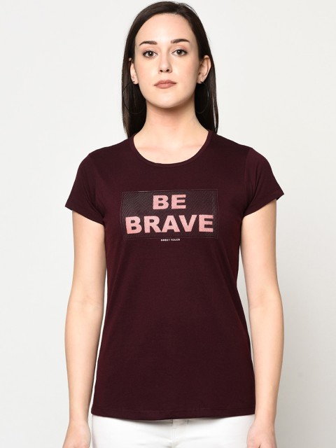 

FABNEST Women Maroon Printed Round Neck T-shirt