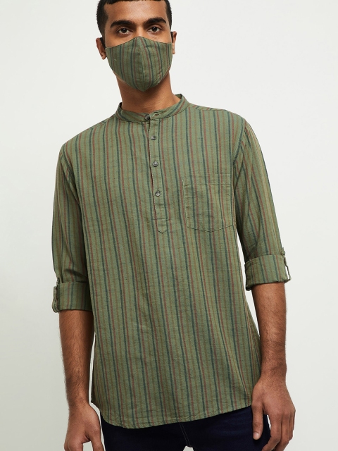 Max Men Green & Blue Striped Kurta