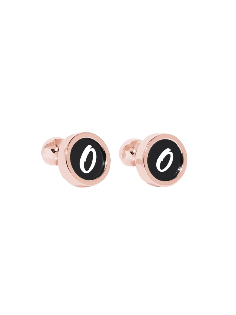 

Blacksmith Rose Gold-Plated White & Black Round Alphabet O Printed Cufflinks