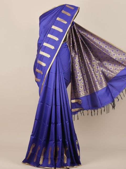 Pothys Blue & Gold-Toned Art Silk Woven Design Saree