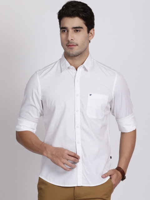 

t-base Men White Slim Fit Solid Cotton Casual Shirt