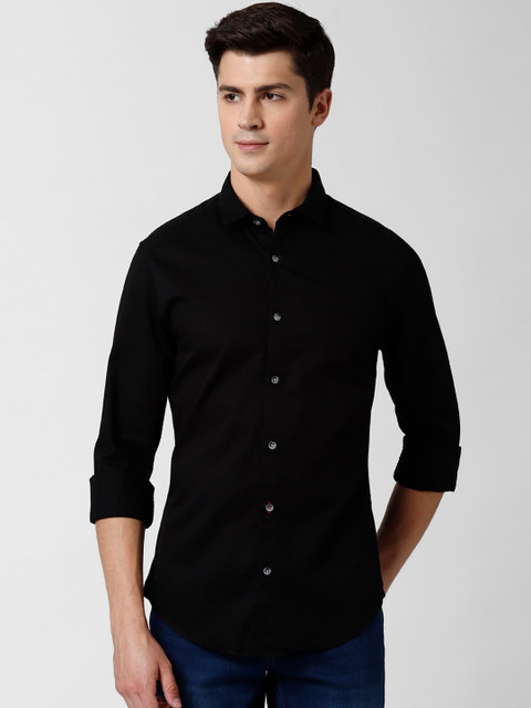 

Peter England Casuals Men Black Slim Fit Solid Cotton Casual Shirt