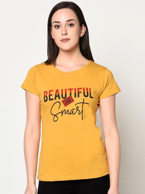 

FABNEST Women Yellow Printed Round Neck T-shirt