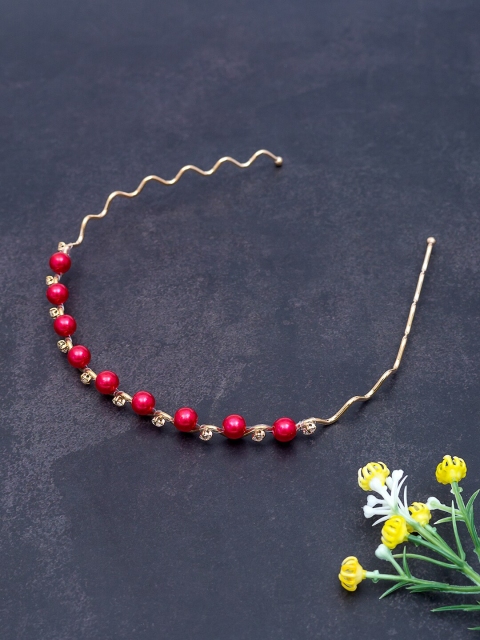 

Golden Peacock Red Beaded Wave Hairband