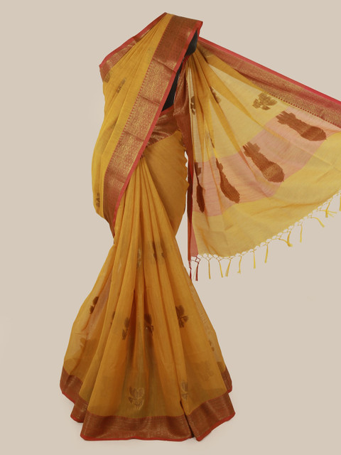 

Pothys Mustard Woven Design Cotton Blend Saree