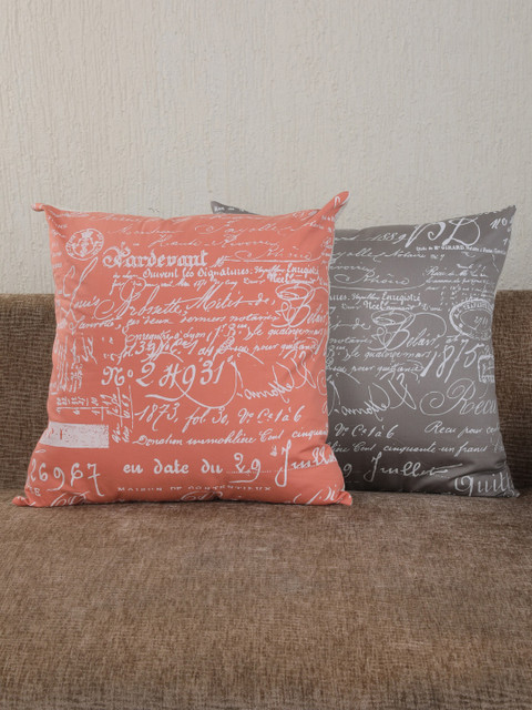 

My Gift Booth Set of 2 Grey & Orange Quirky Square Cushion Covers