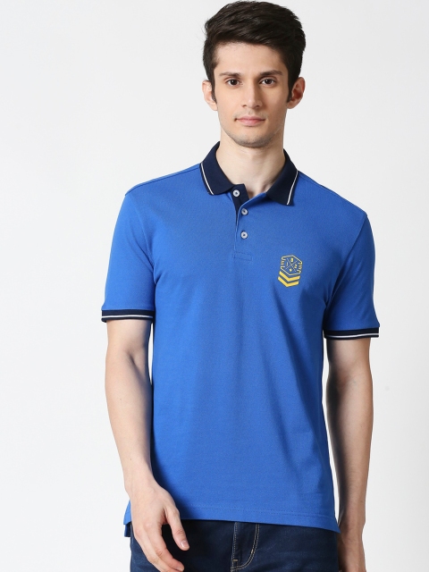 

Bewakoof Men Blue Solid Polo Collar T-shirt