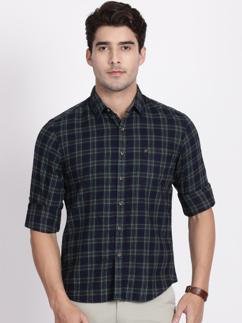 

t-base Men Green Slim Fit Checked Casual Shirt