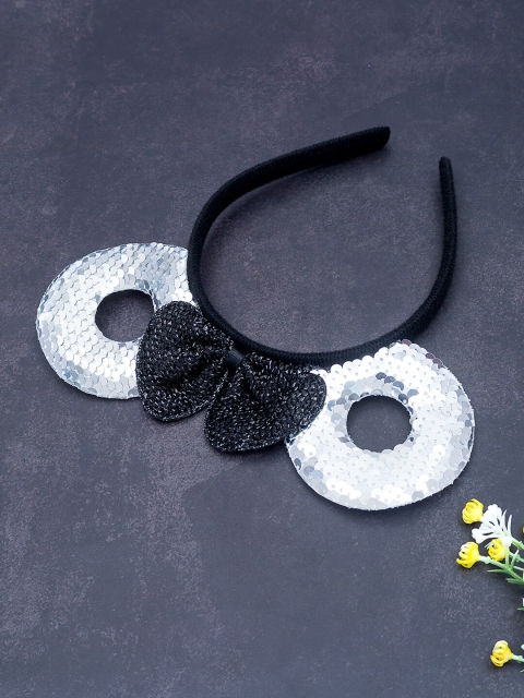 

Golden Peacock White & Black Embellished Micky Mouse Ears Bow Hairband