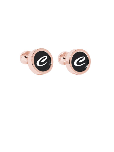 

Blacksmith Rose Gold-Plated White & Black Round Alphabet C Printed Cufflinks
