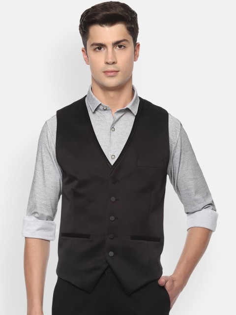 

V Dot Men Black Solid Waistcoat