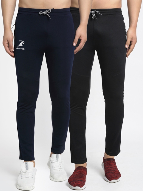 

GRACIT Men Pack Of 2 Solid Slim-Fit Track Pants, Black