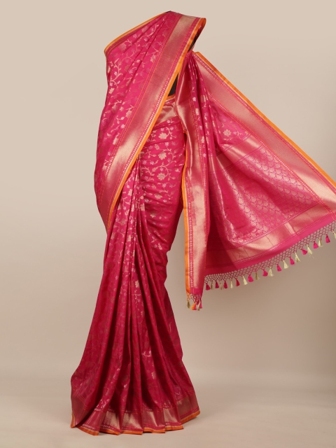 

Pothys Pink & Gold-Toned Pure Silk Woven Design Banarasi Saree With Tasseled Pallu