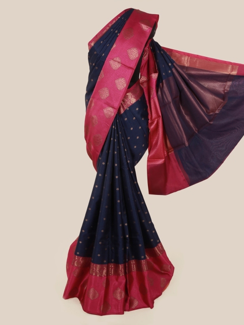 

Pothys Navy Blue & Pink Art Silk Tanchoi Kora Woven Design Saree