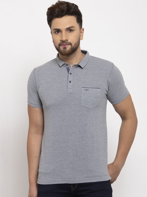UNICOPS Men Grey Solid Polo Collar T-shirt