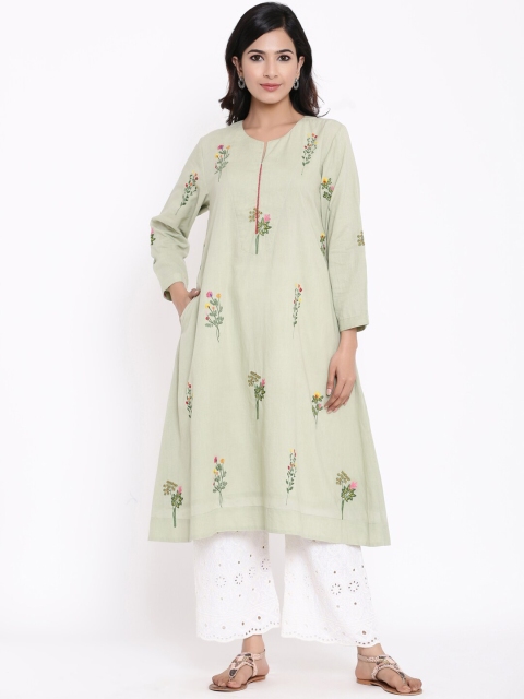 

Vrisa Women Green Ethnic Motifs Embroidered Kurta