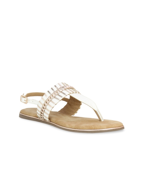 

Inc 5 Women White Woven Design T-Strap Flats