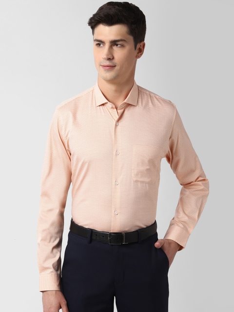

Peter England Men Orange Slim Fit Checked Cotton Formal Shirt