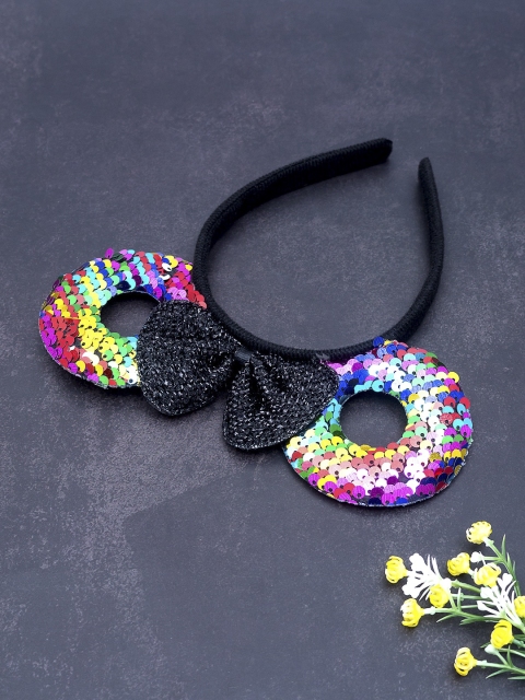 

Golden Peacock Multicoloured & Black Embellished Micky Mouse Ears Bow Hairband, Multi