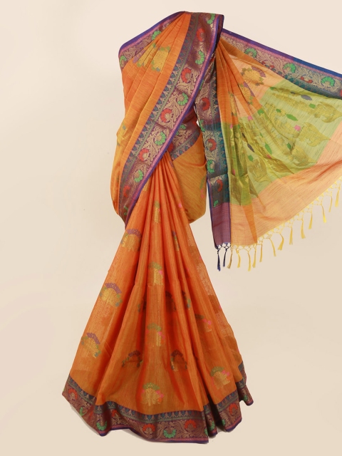 

Pothys Orange Woven Design Cotton Blend Saree