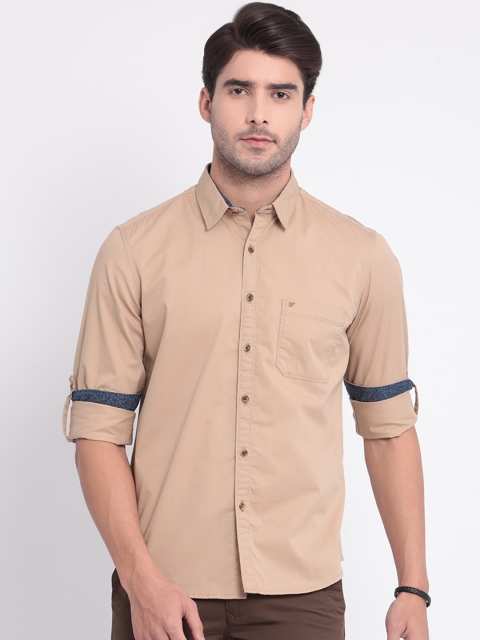 

t-base Men Beige Slim Fit Solid Casual Shirt