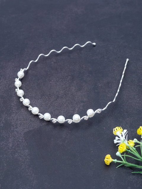 

Golden Peacock White Beaded Hairband