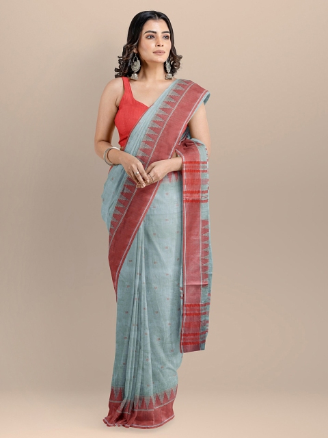 

BharatSthali Grey & Red Pure Cotton Woven Design Maheshwari Handloom Saree