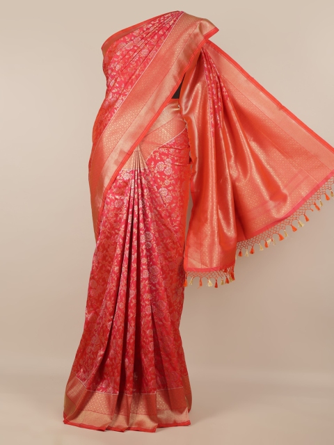 

Pothys Pink & Gold-Toned Pure Silk Woven Design Banarasi Saree With Tasseled Pallu