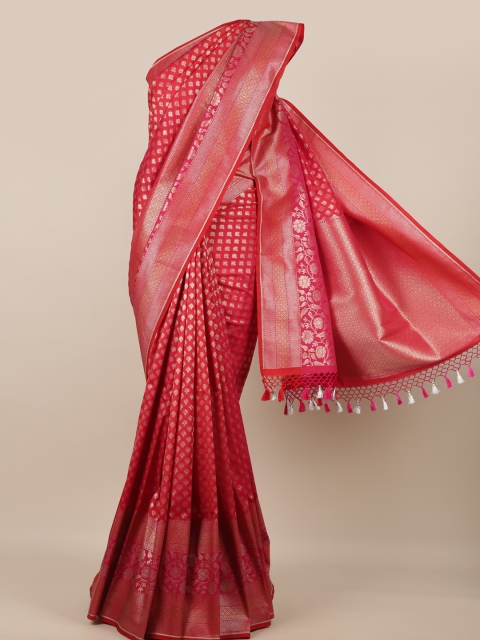 

Pothys Red & Gold-Toned Pure Silk Woven Design Banarasi Saree With Tasseled Pallu