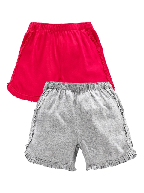 

KiddoPanti Girls Pack Of 2 Pink & Grey Solid Regular Fit Hot Pants