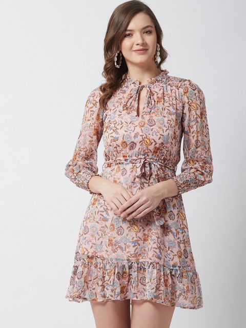 

MAGRE Women Pink Printed Fit and Flare Dress