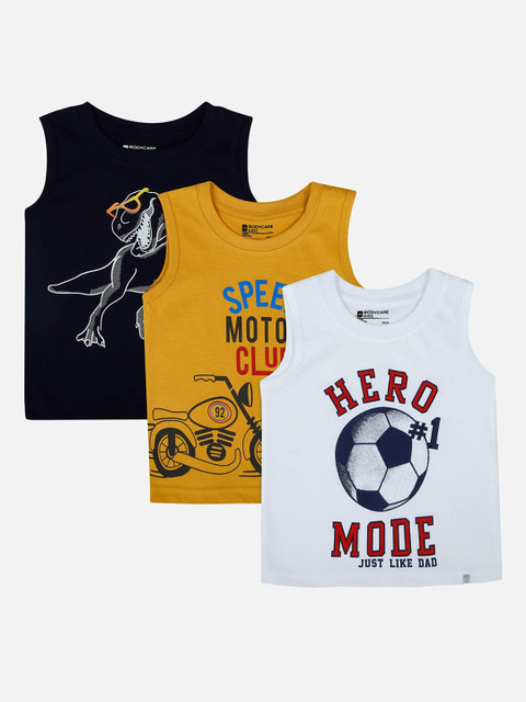 

Bodycare Kids Boys Pack of 3 Printed Round Neck Antimicrobial Slim Fit T-shirts, Mustard