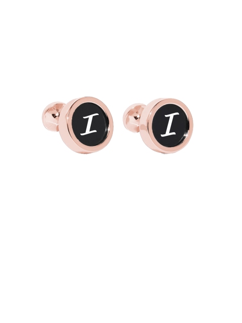 

Blacksmith Rose Gold-Plated White & Black Round Alphabet I Printed Cufflinks