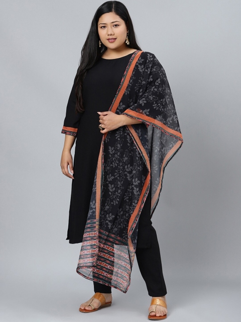 

curveZI by Ziyaa Women Black Solid Kurta with Trousers & Dupatta