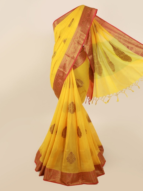 

Pothys Yellow Woven Design Cotton Blend Saree