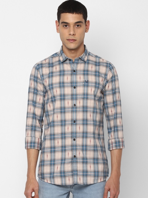 Solly Jeans Co. Men Cream-Coloured Regular Fit Checked Casual Shirt