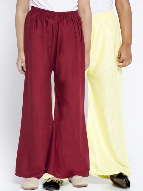 

Baani Creations Girls Pack of 2 Solid Straight Palazzos, Yellow