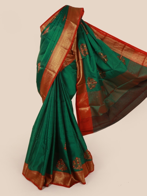 

Pothys Green & Red Art Silk Tanchoi Kora Printed Saree