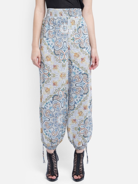 Aditi Wasan Women Blue & White Paisley Printed Loose-Fit Harem Pants