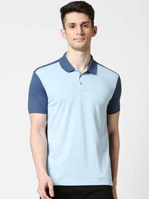 

Bewakoof Men Blue Colourblocked Polo Collar T-shirt